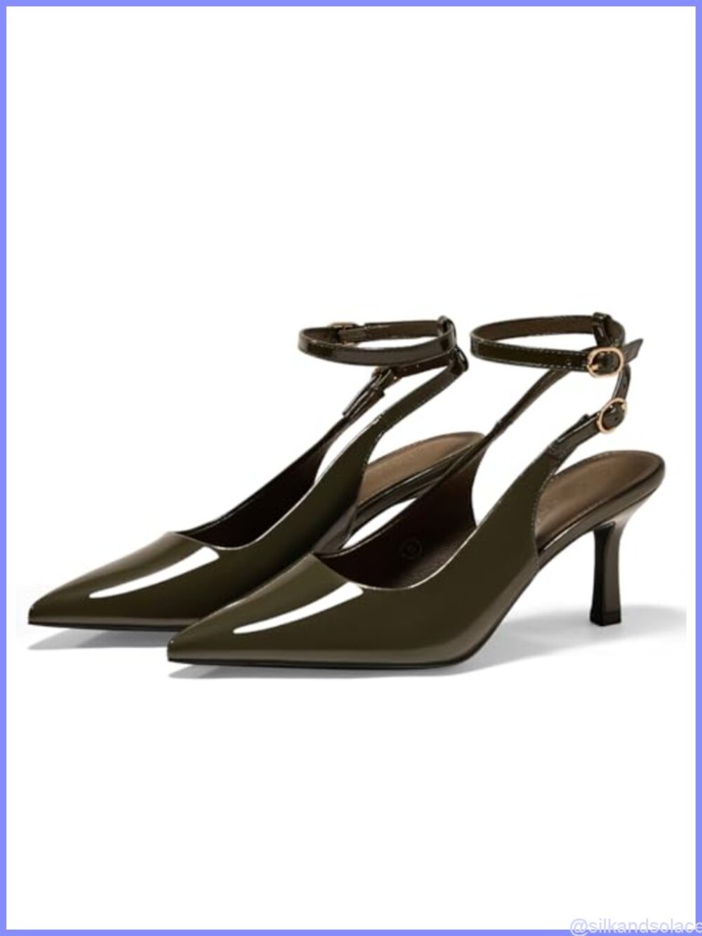 Faux Leather Faux Suede Slingback Stiletto Heels Pointed Toe Ankle Strap Dress